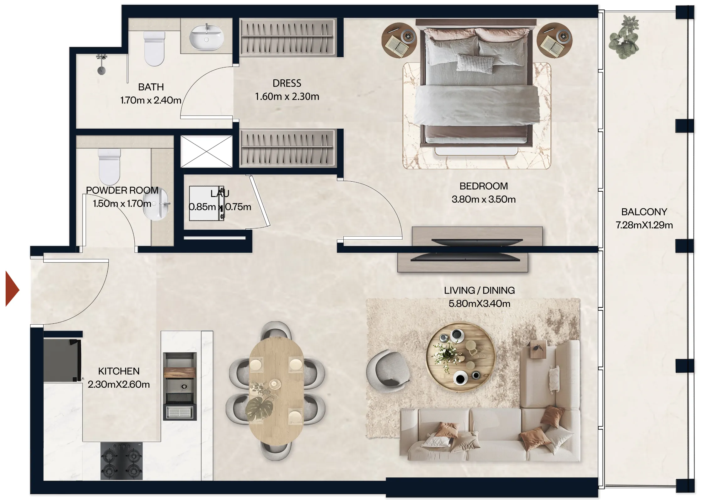 1 BR layout at Norah Residence