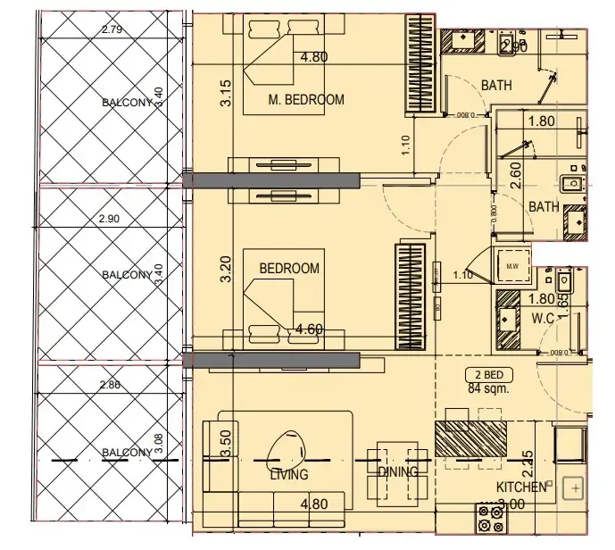 2 BR layout at Project Maybach
