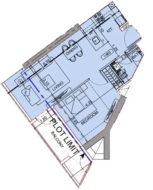 1 BR layout at Binghatti Cullinan