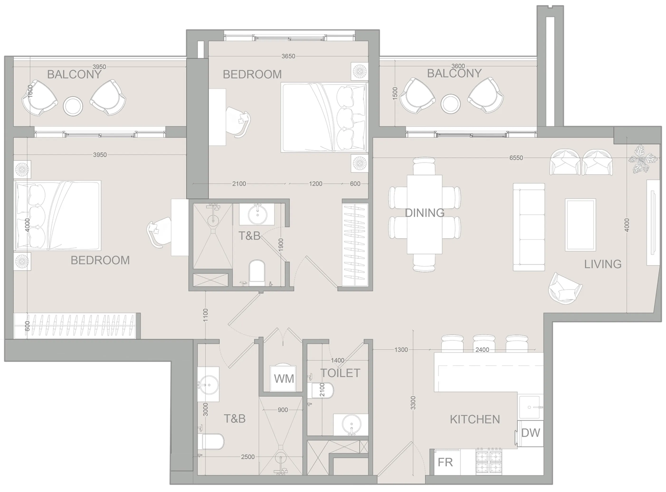2 BR layout at AUREL1A Residence