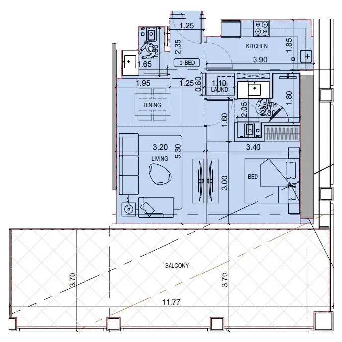 1 BR layout at Binghatti Titania