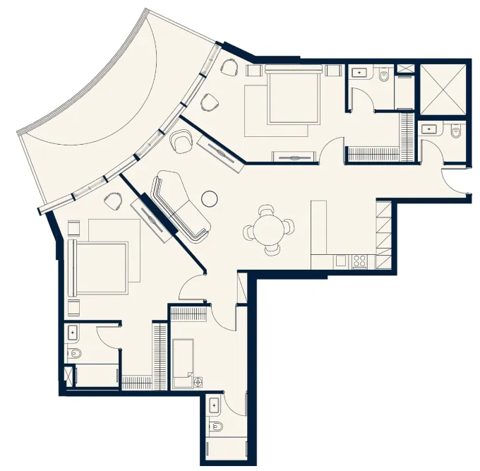 2 BR layout at Trussardi Residences Phase Two