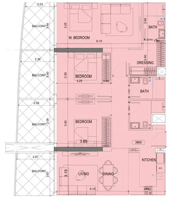 3 BR layout at Project Maybach