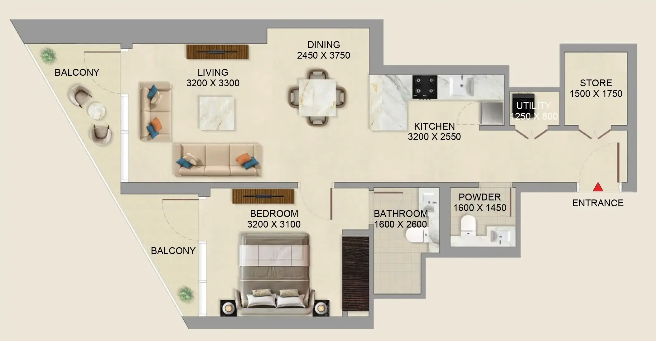 1 BR layout at Skyvue Altier