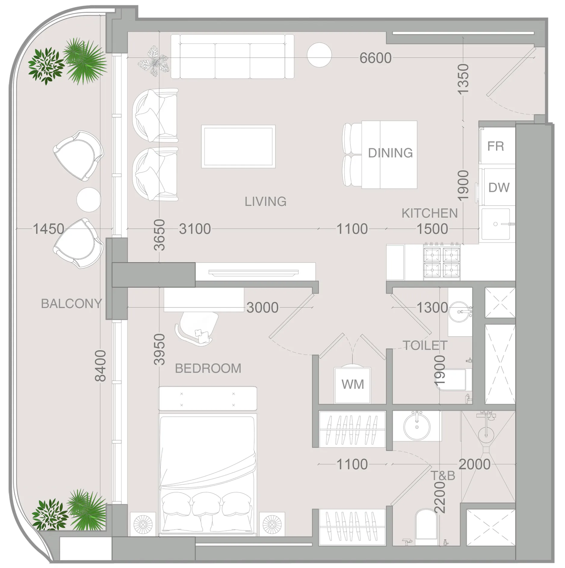 1 BR layout at ALTA V1EW
