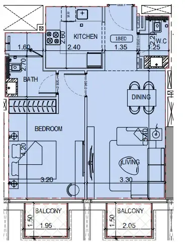 1 BR layout at Binghatti Luxuria