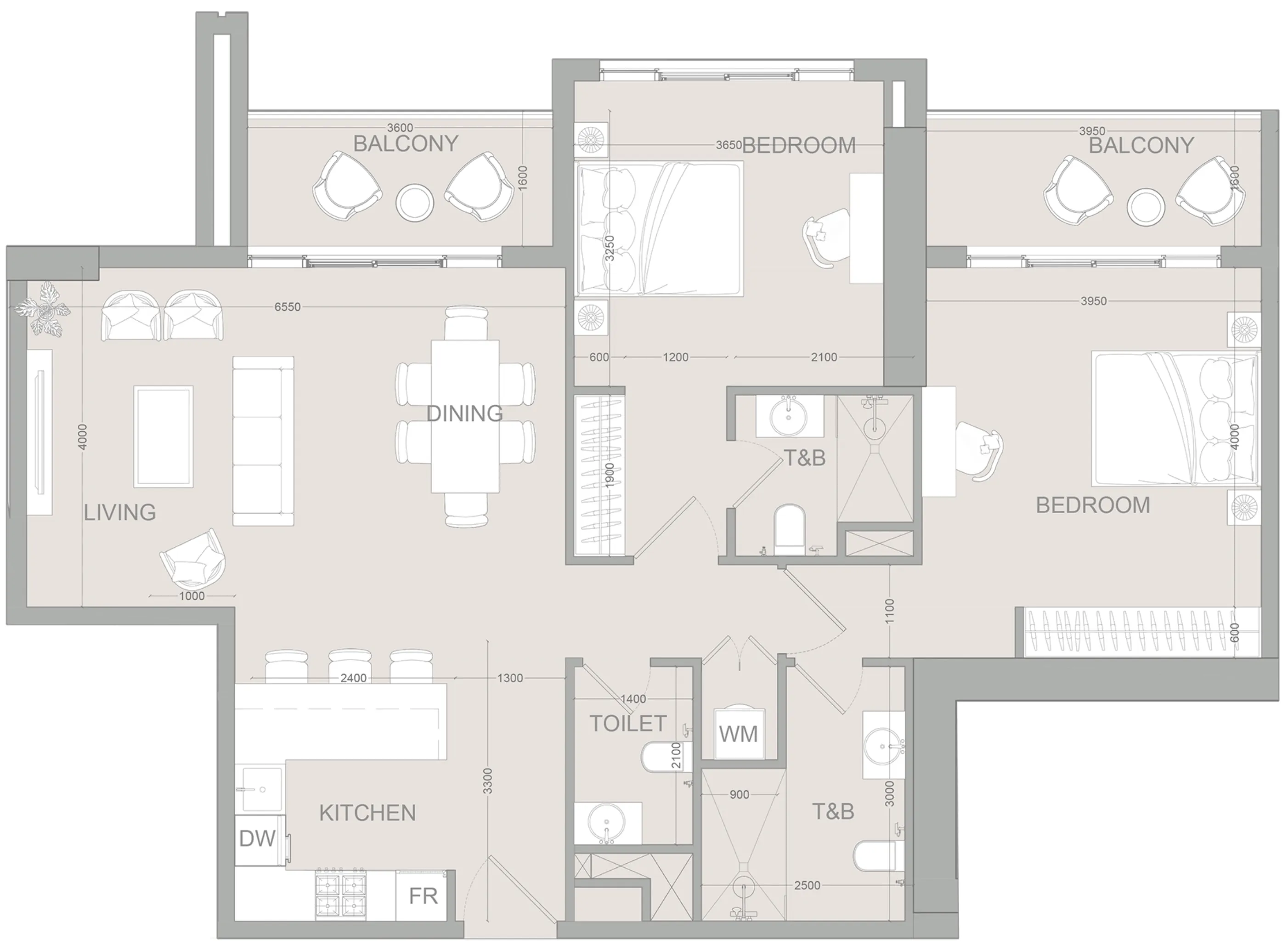 2 BR layout at AUREL1A Residence