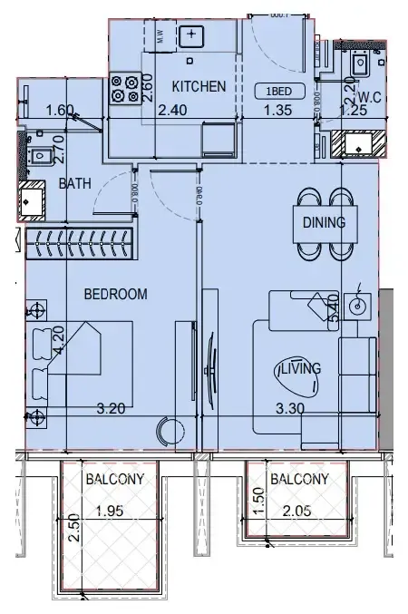 1 BR layout at Binghatti Luxuria