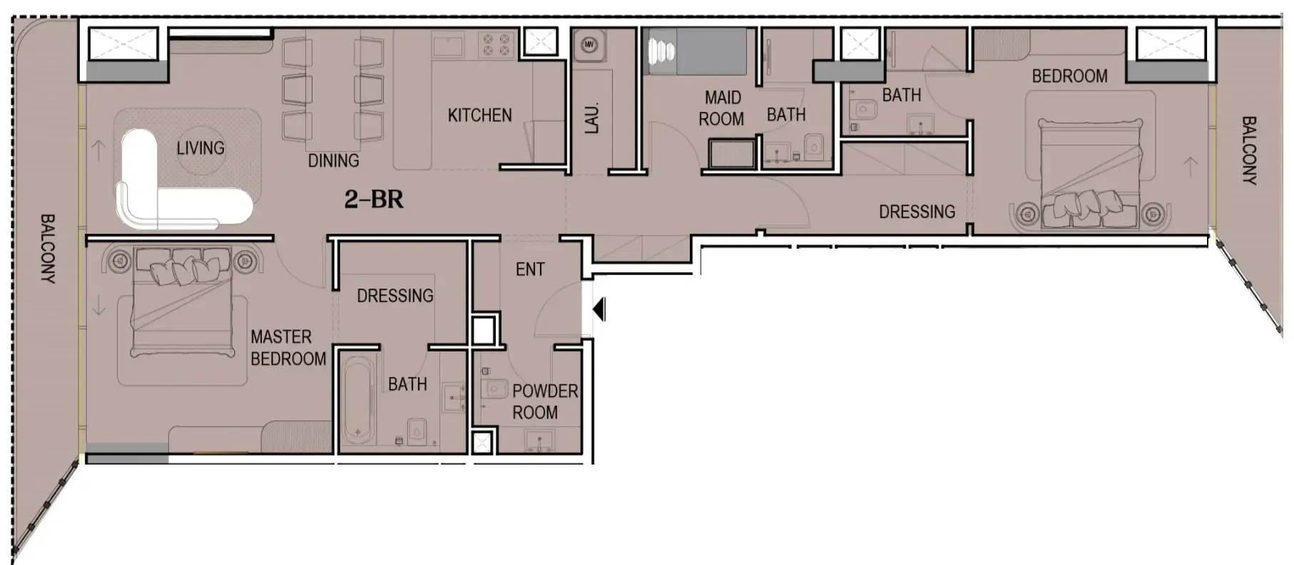 2 BR layout at Tresora by Wadan
