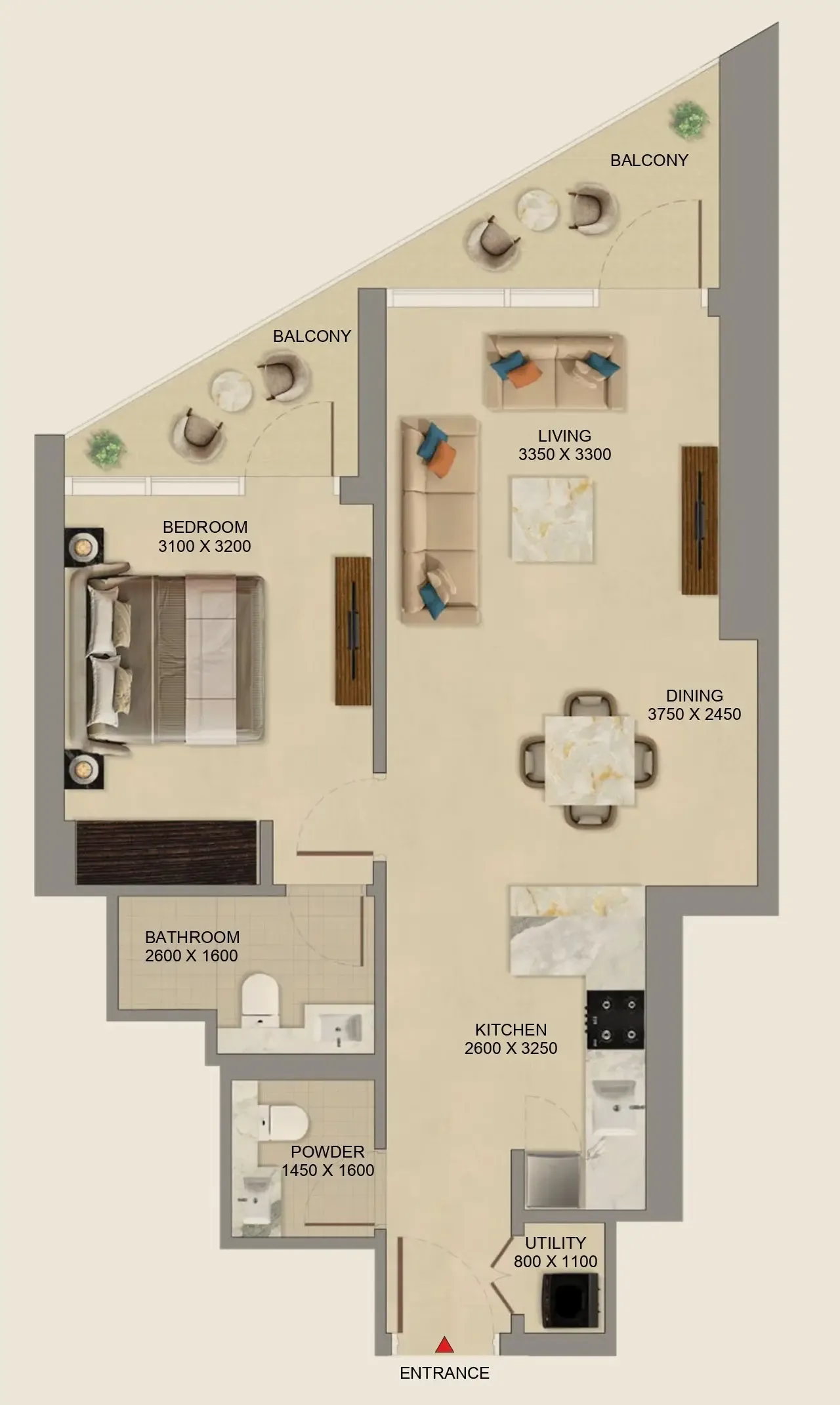 1 BR layout at Skyvue Altier