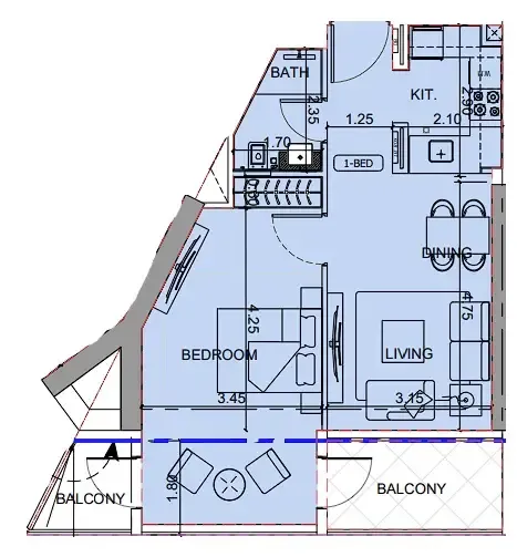 1 BR layout at Binghatti Cullinan