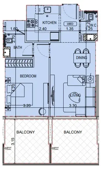 1 BR layout at Binghatti Luxuria