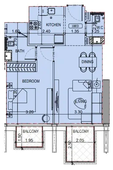 1 BR layout at Binghatti Luxuria