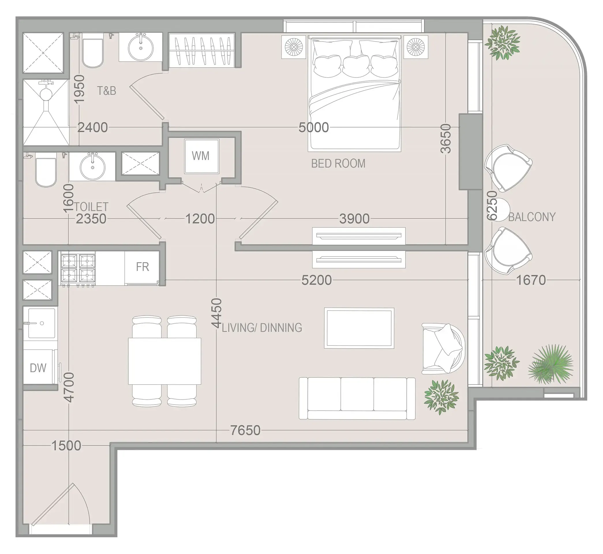 1 BR layout at VERDAN1A 5