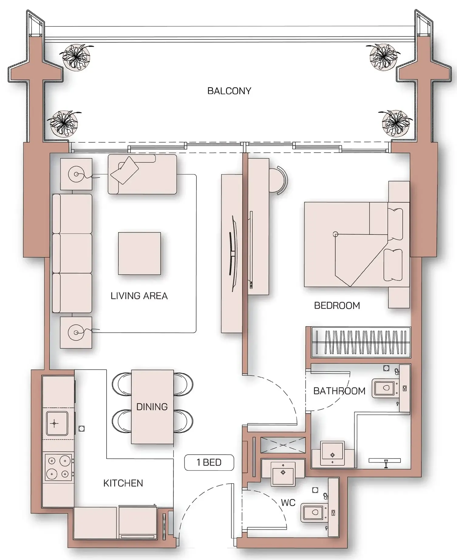 2 BR layout at Binghatti Pinnacle