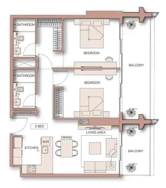 2 BR layout at Binghatti Pinnacle