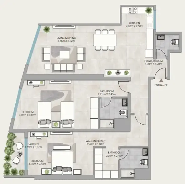 Ajman Creek Towers 2 BR floor plan in Free Zone, Ajman, by GJ Properties