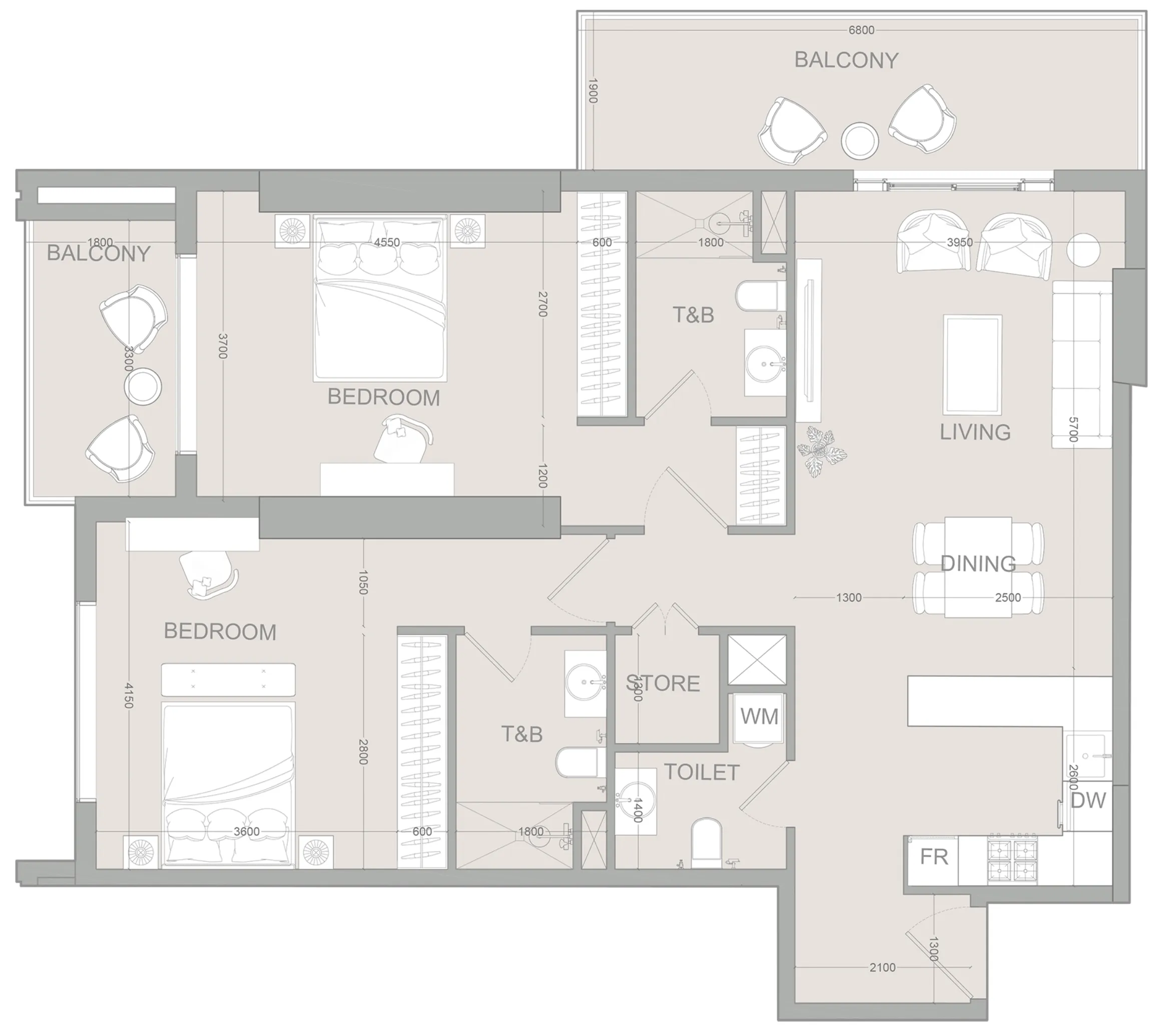 2 BR layout at AUREL1A Residence