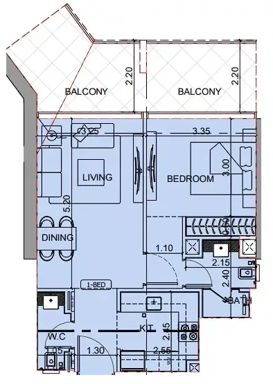 1 BR layout at Binghatti Cullinan