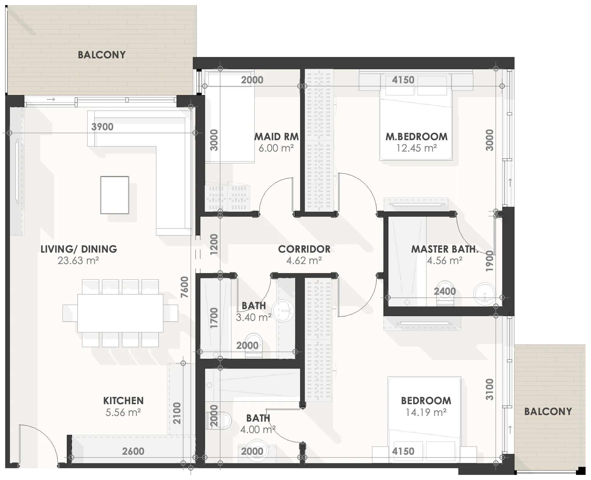 2 BR layout at Amazonia Residence