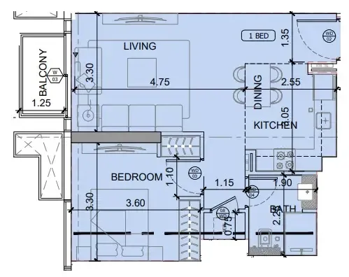 1 BR layout at Binghatti Etherea