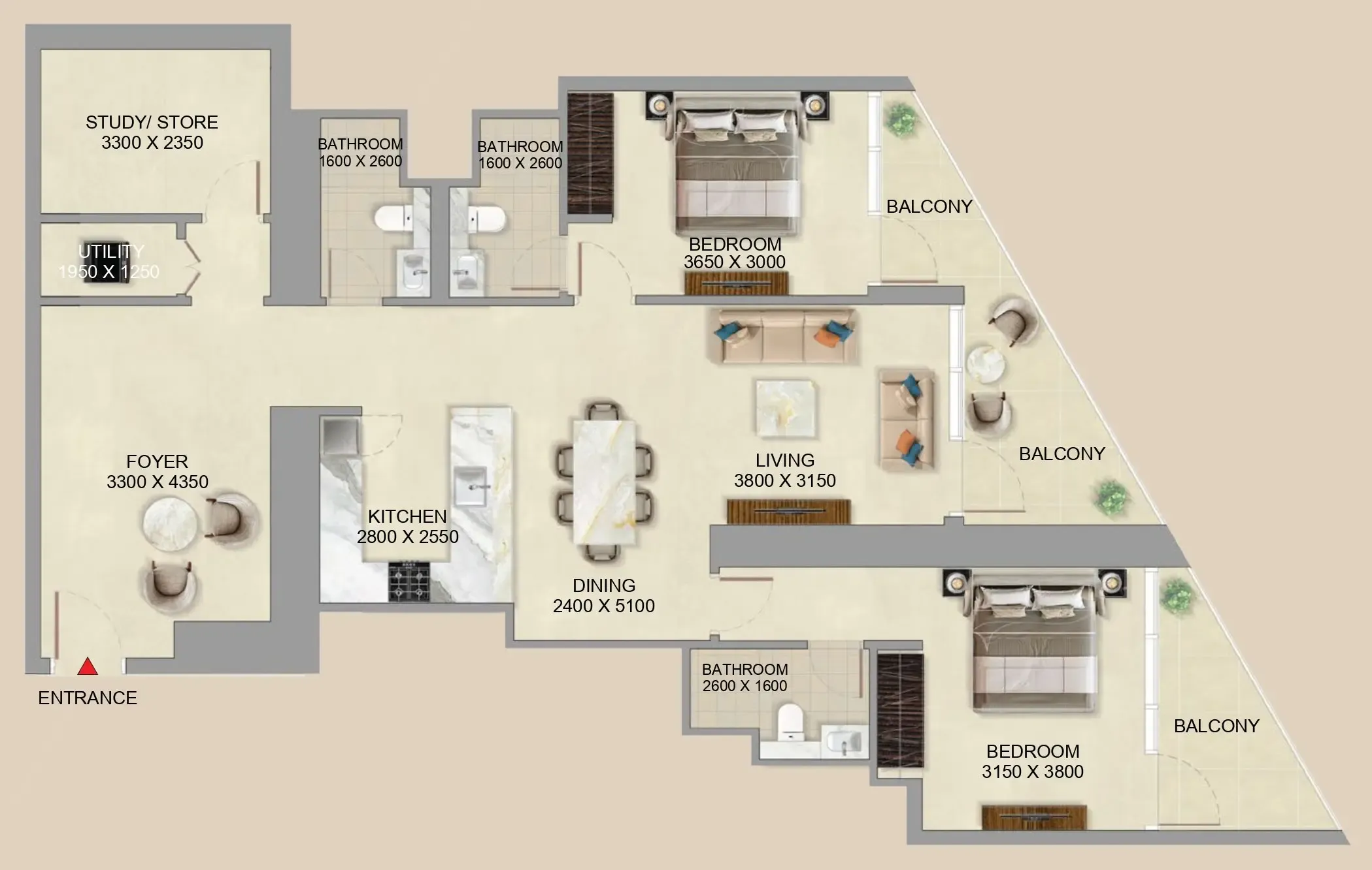 2 BR layout at Skyvue Altier