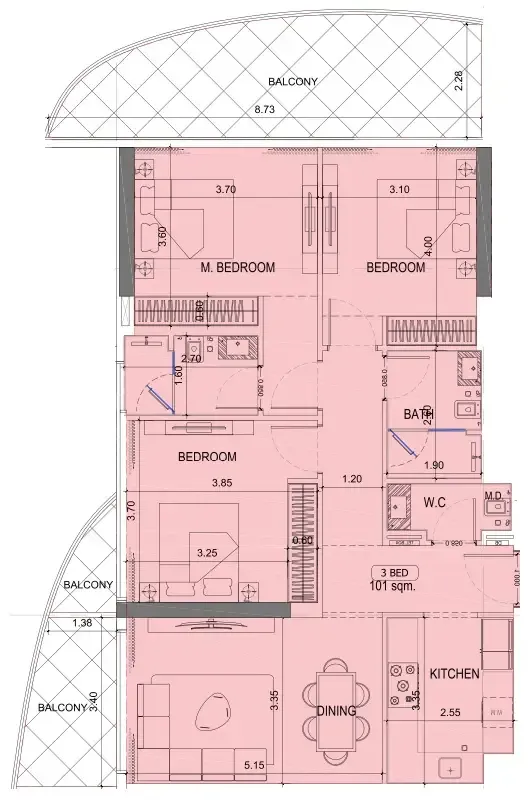 3 BR layout at Project Maybach
