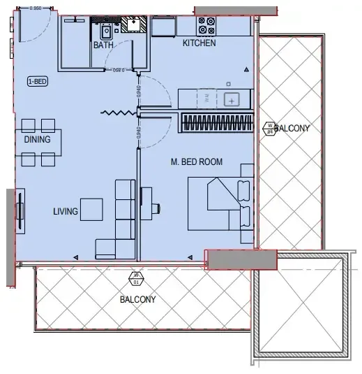 1 BR layout at Binghatti Apex