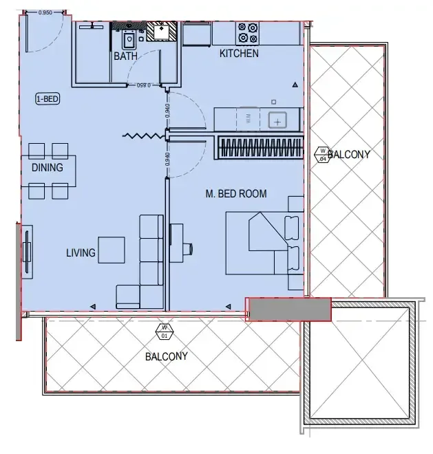 1 BR layout at Binghatti Apex