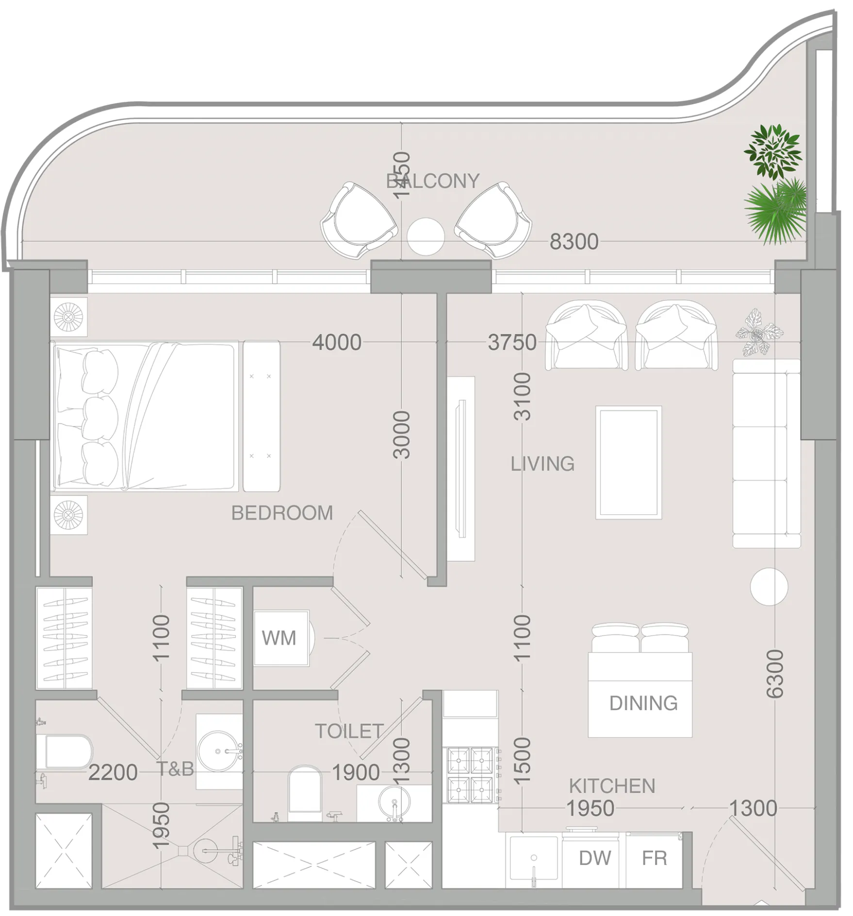 1 BR layout at ALTA V1EW