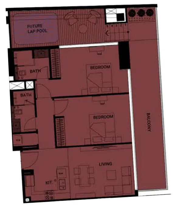 2 BR layout at Binghatti Ruby