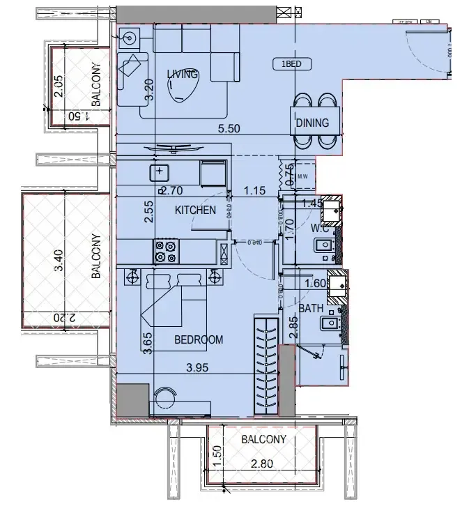 1 BR layout at Binghatti Luxuria