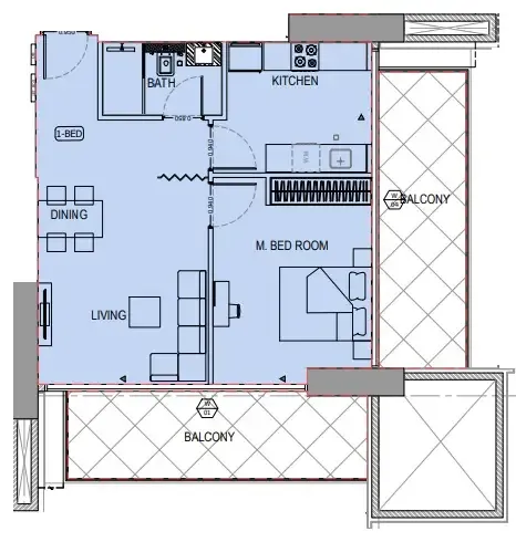 1 BR layout at Binghatti Apex