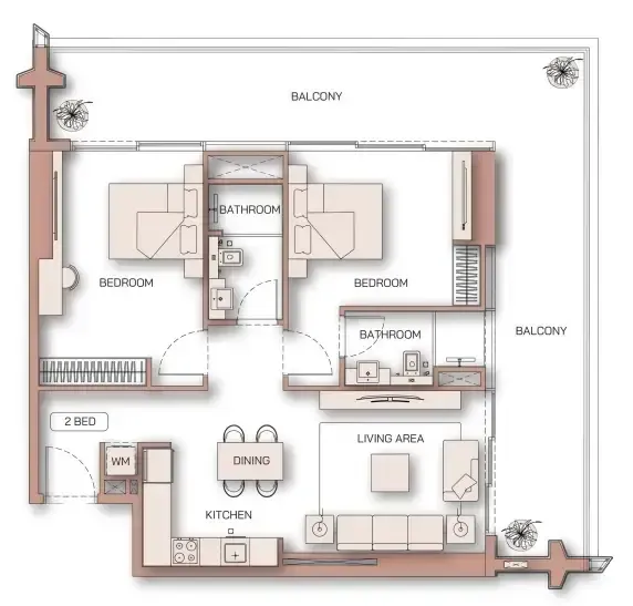 2 BR layout at Binghatti Pinnacle