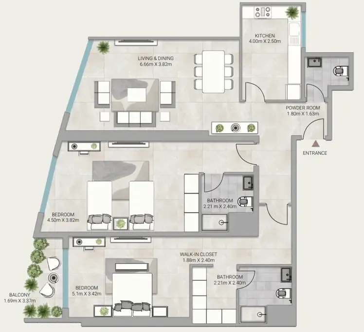 Ajman Creek Towers 2 BR floor plan in Free Zone, Ajman, by GJ Properties