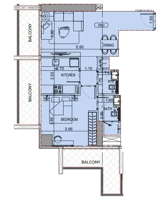 1 BR layout at Binghatti Luxuria