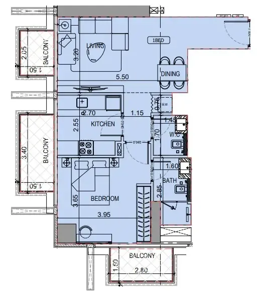 1 BR layout at Binghatti Luxuria