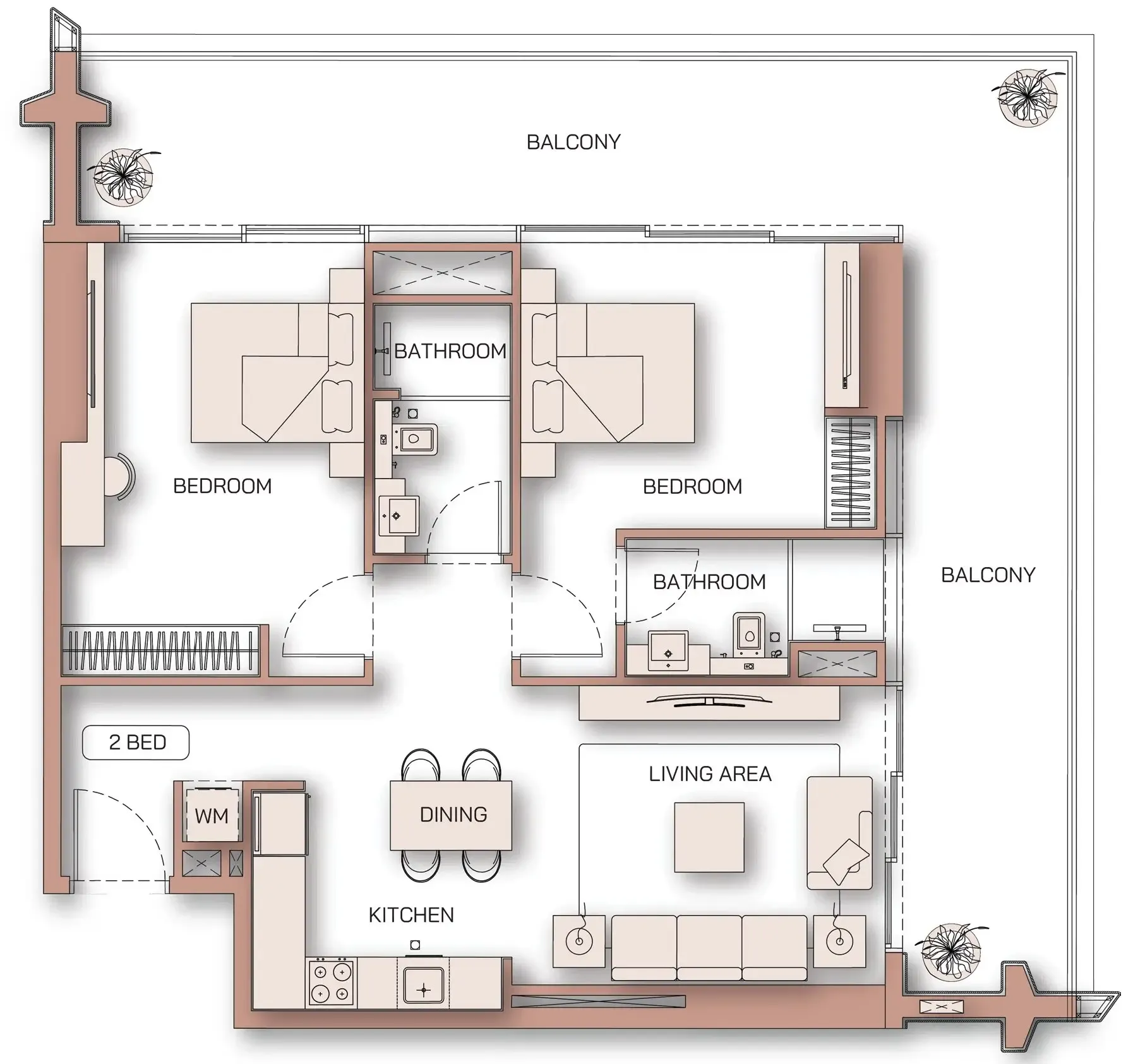 2 BR layout at Binghatti Pinnacle