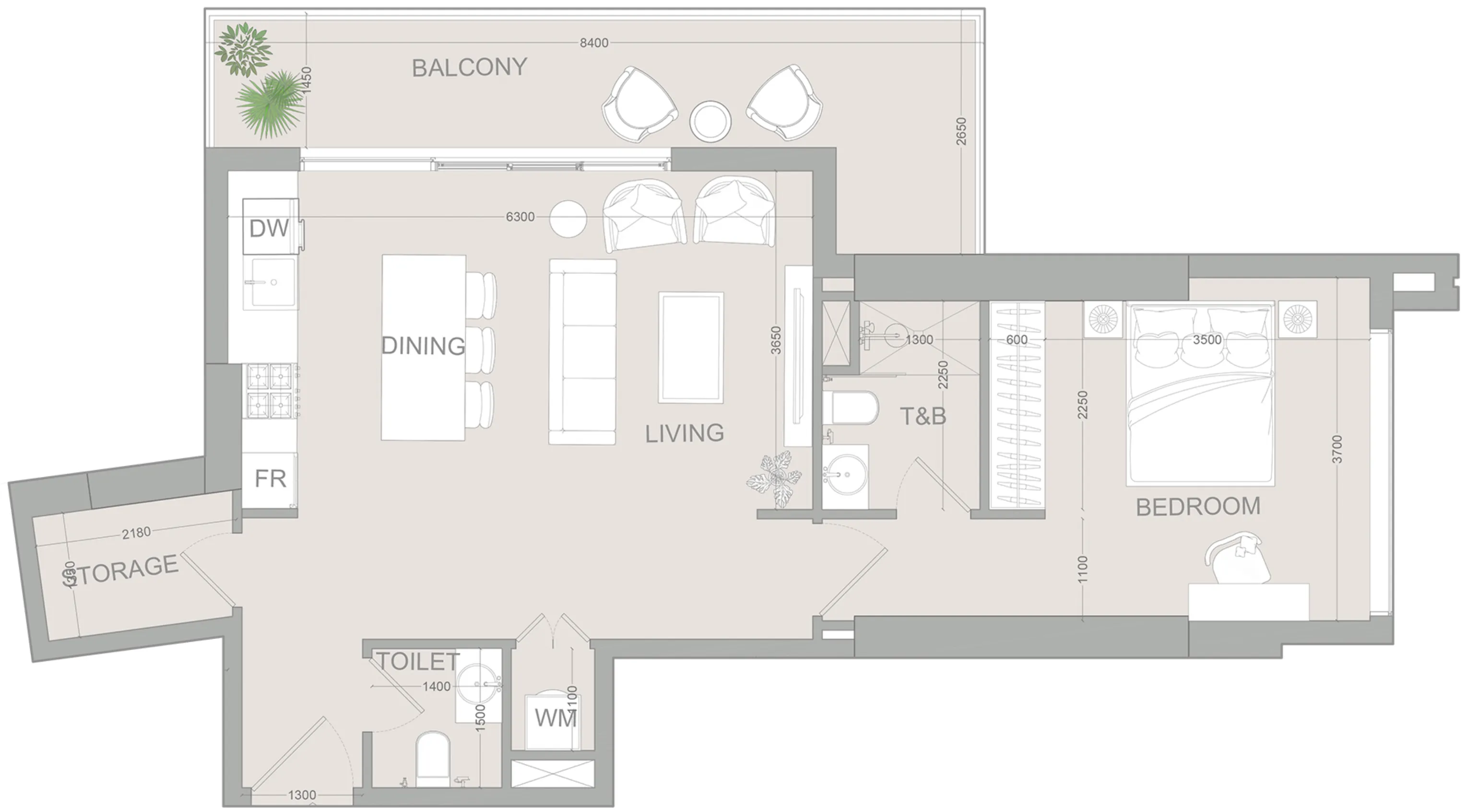 1 BR layout at AUREL1A Residence