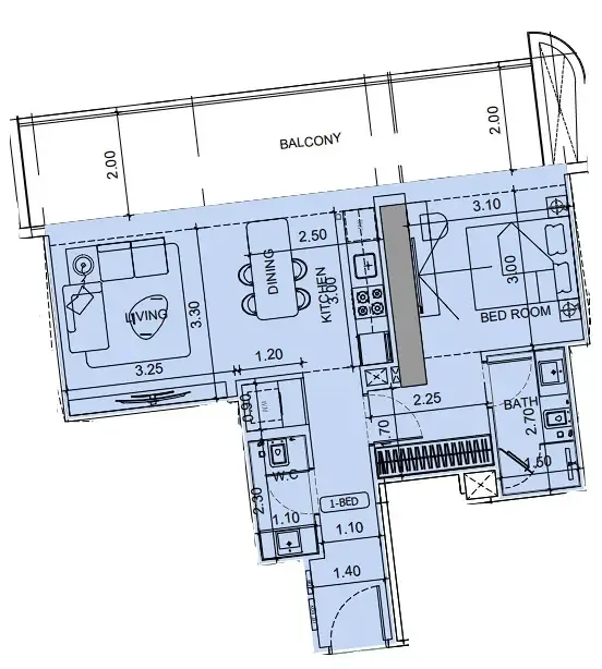 1 BR layout at Vision Iconic