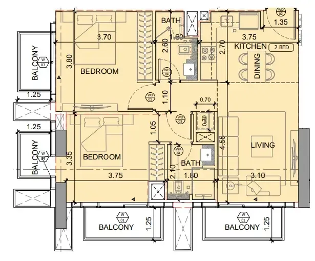 2 BR layout at Binghatti Etherea