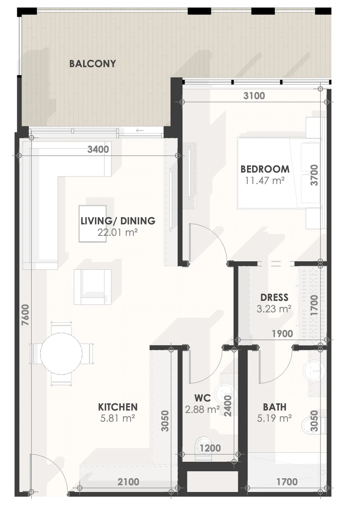 1 BR layout at Amazonia Residence