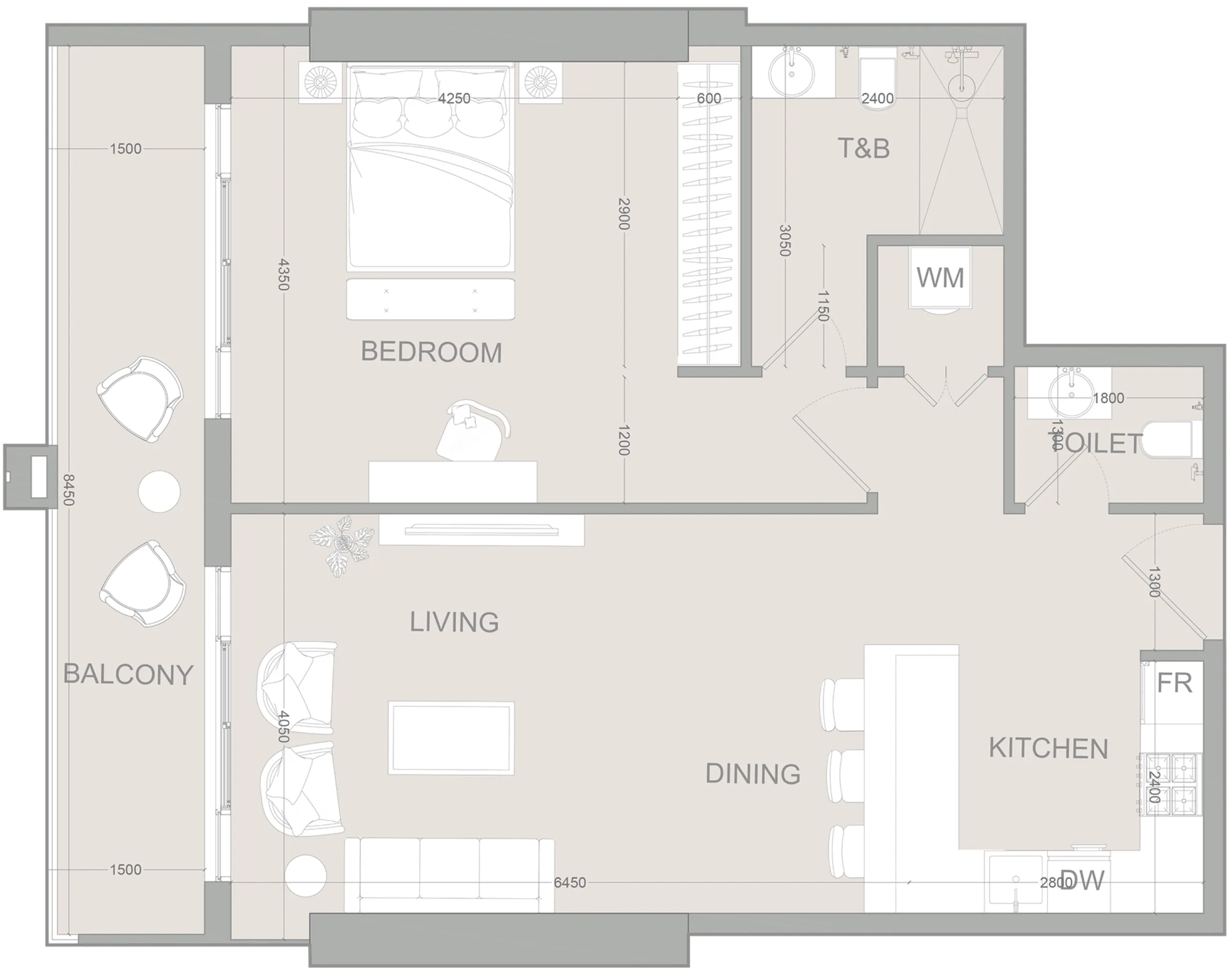 1 BR layout at AUREL1A Residence
