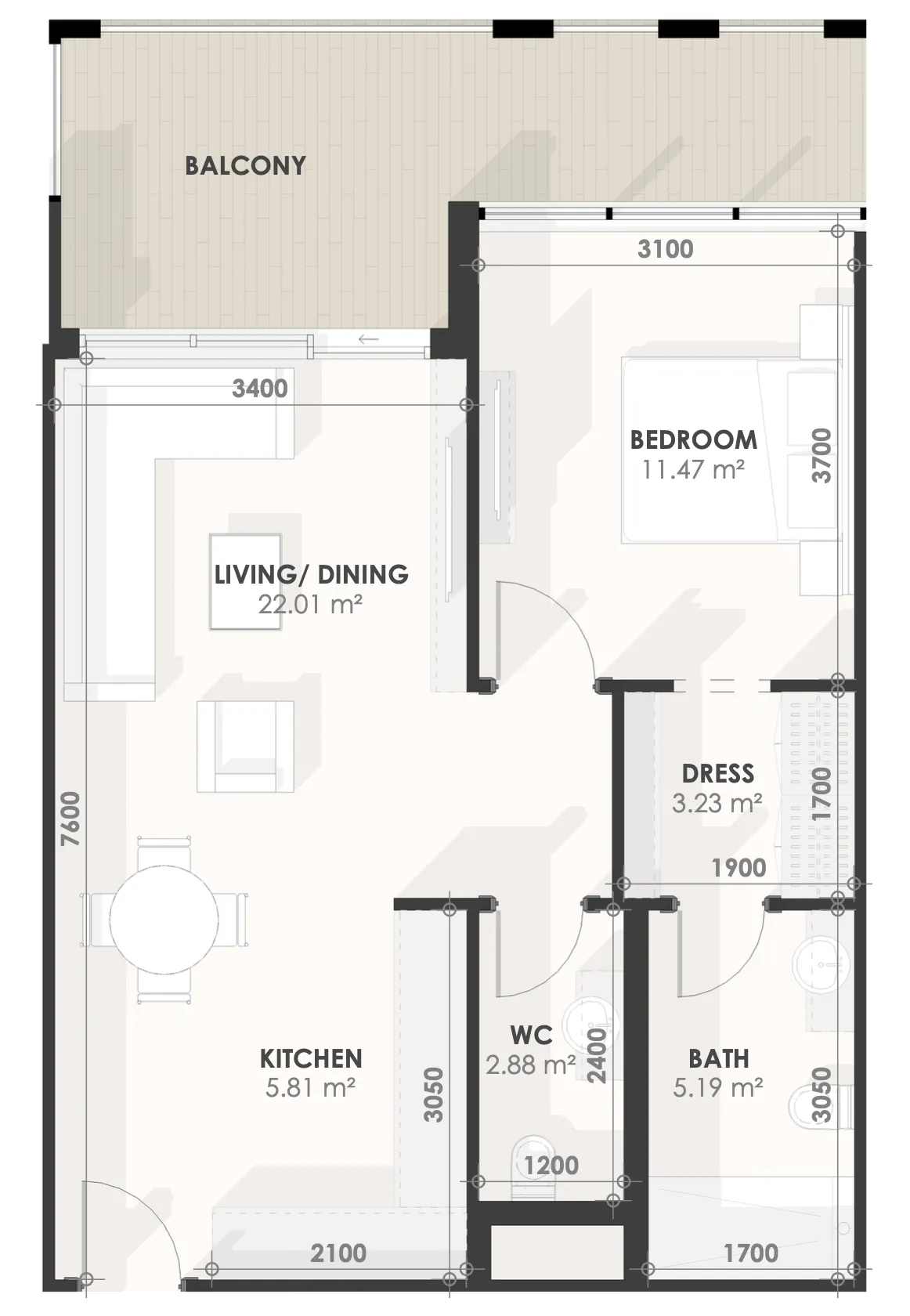 1 BR layout at Amazonia Residence