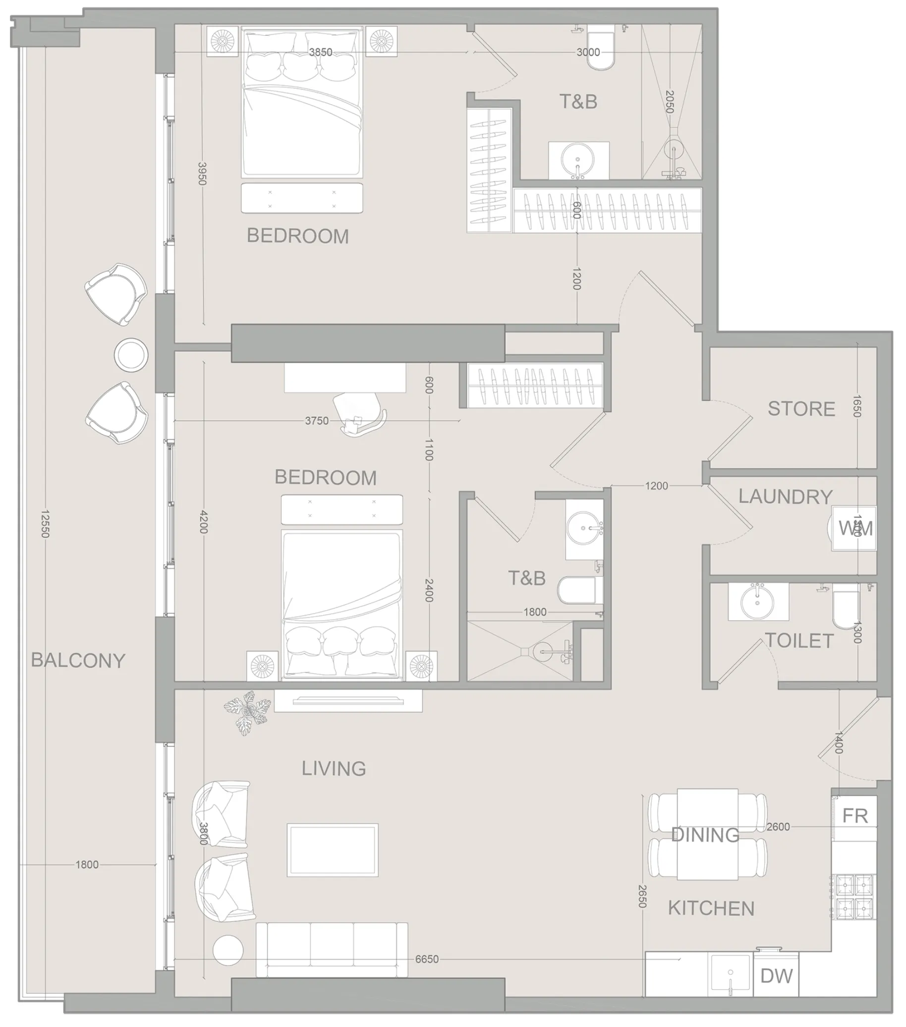 2 BR layout at AUREL1A Residence