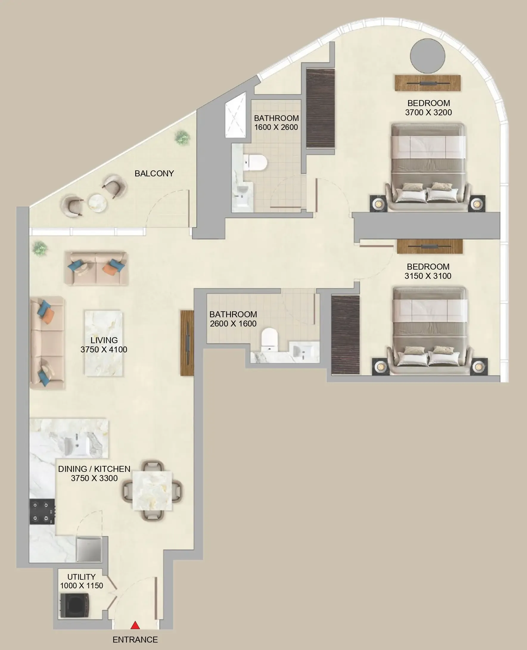 2 BR layout at Skyvue Altier