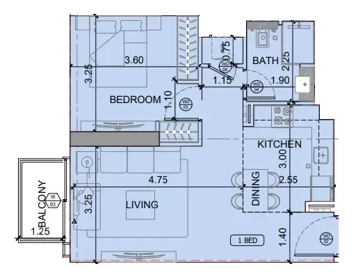 1 BR layout at Binghatti Etherea