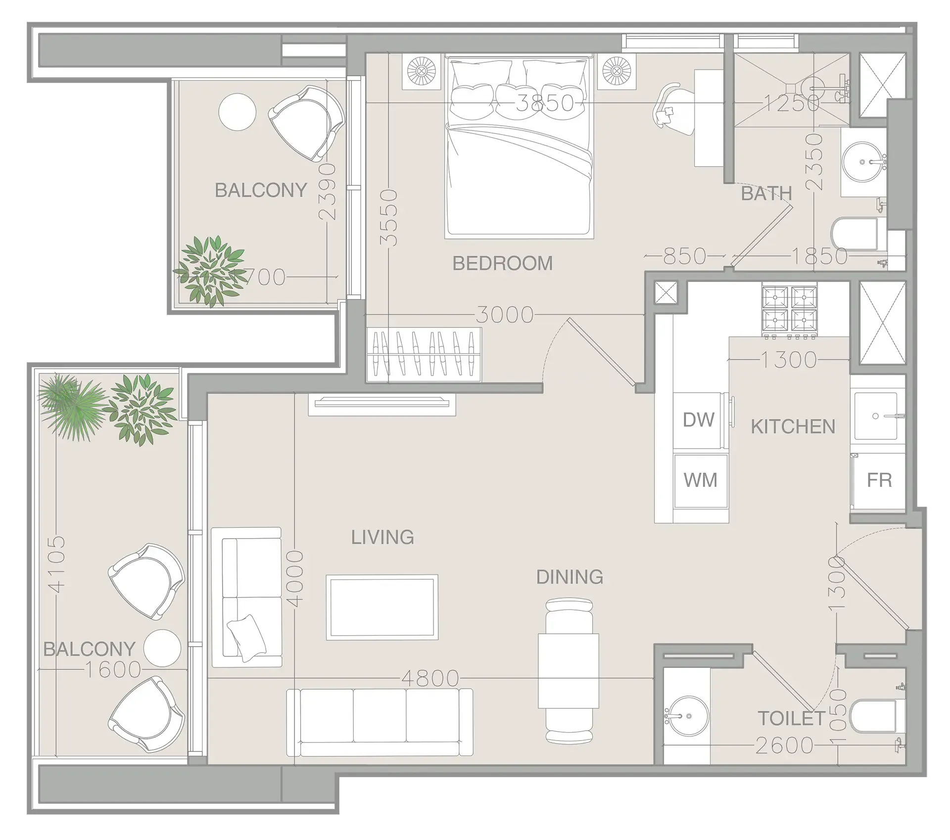 1 BR layout at ELAR1S Rise