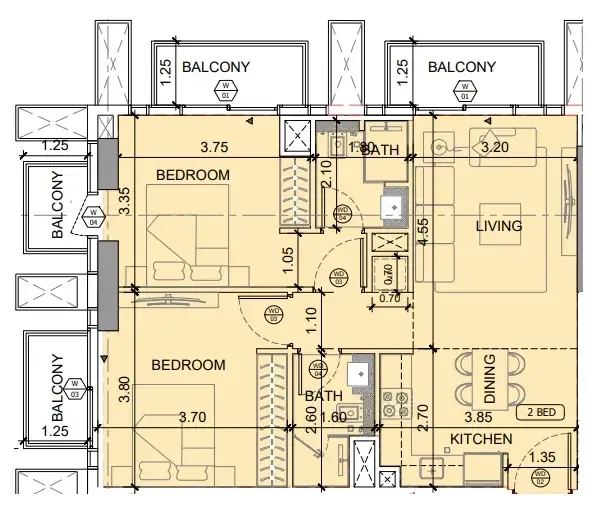 2 BR layout at Binghatti Etherea