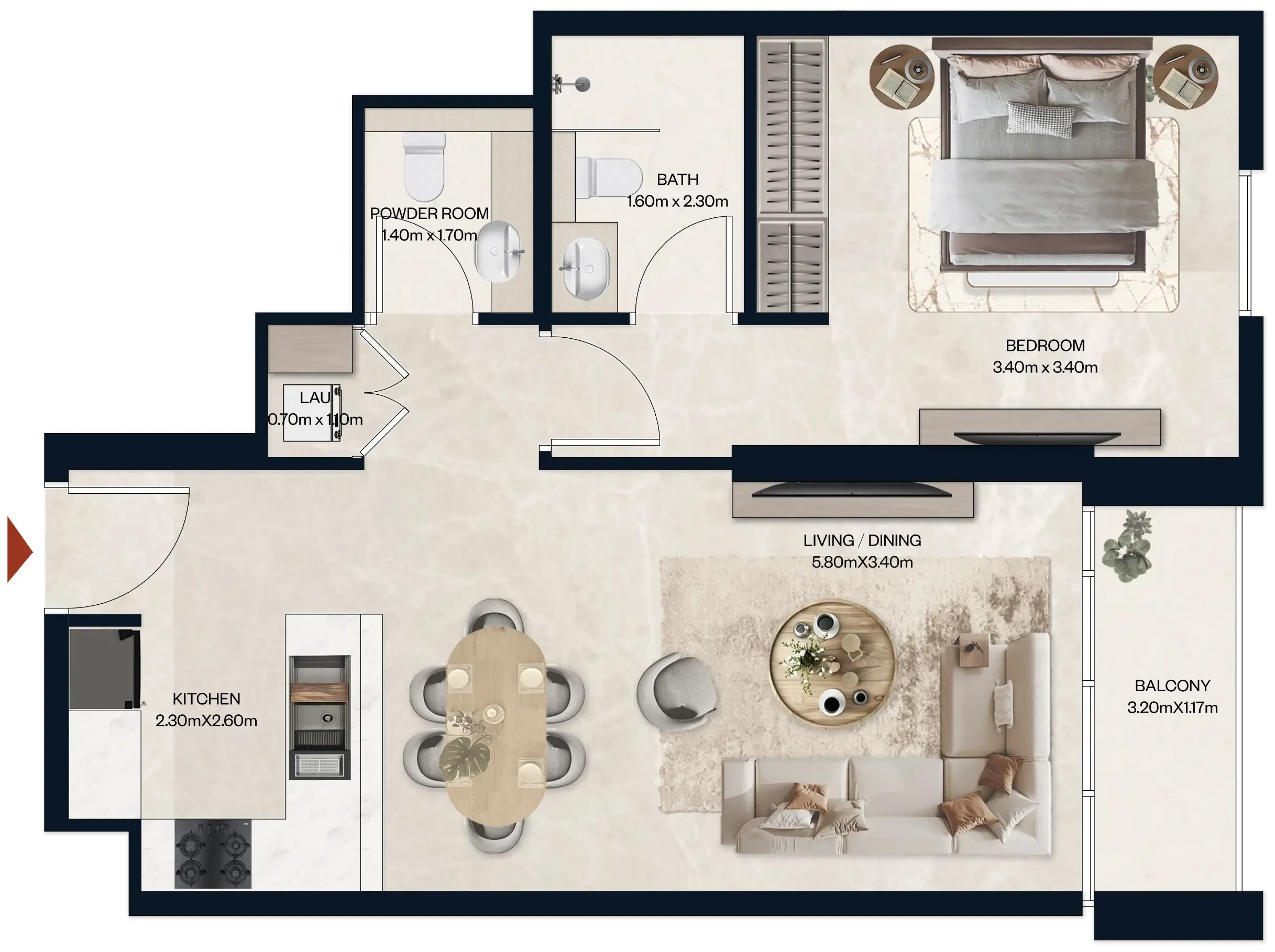 1 BR layout at Norah Residence